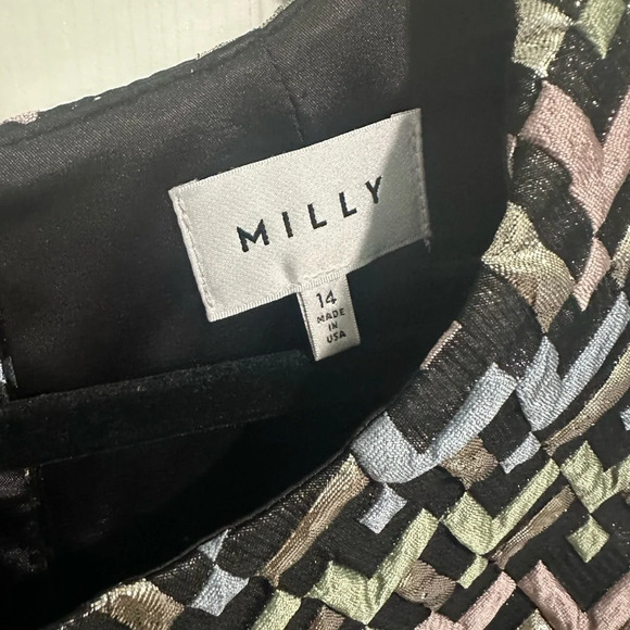 MILLY Chevron Brocade Mini Dress. Size 14. - Picture 4 of 5